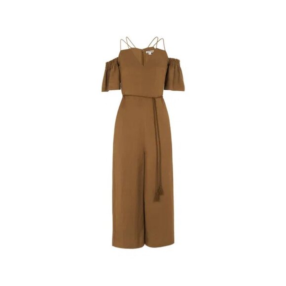 Caara Green Cold Shoulder Linen Blend Wide Leg Jumper Jumpsuit 41375 - Picture 2 of 10